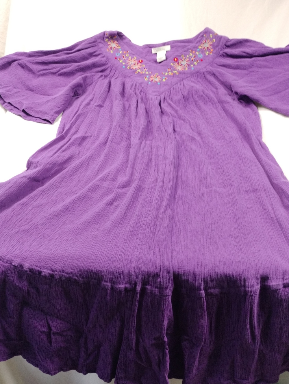 Bechamel Purple Textured Embroidered Cotton Dress Size Medium